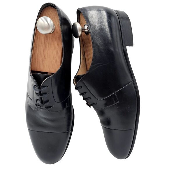 Vintage A. Testoni Men's 8 Italian Black Calf Leather Dress Shoe Cap-toe Oxfords - Picture 14 of 16
